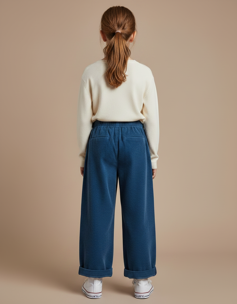 Pantalon Chinois Bleu Côtelé Ample Enfant Décontracté - Cordé - vue 2