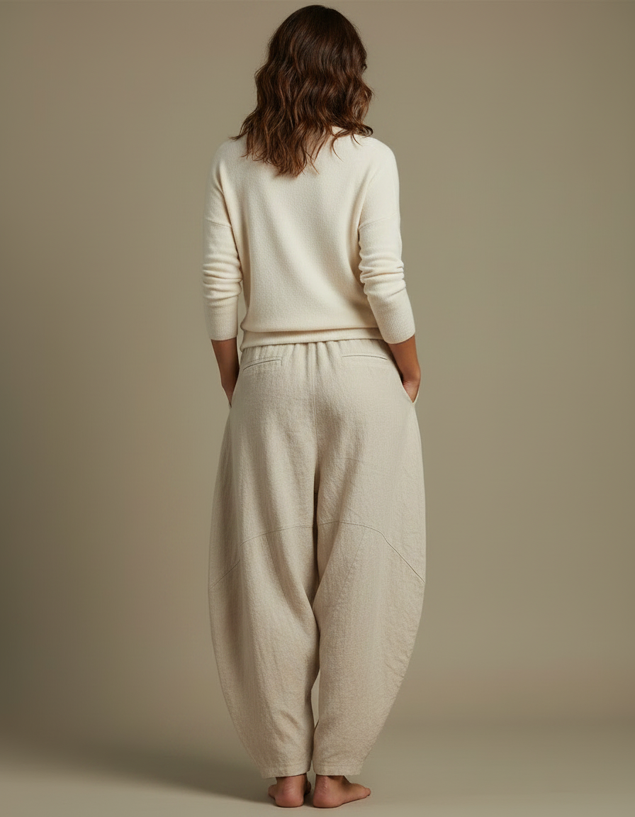 Pantalon Chinois Lin Ample Beige Confortable Élégant - vue 2