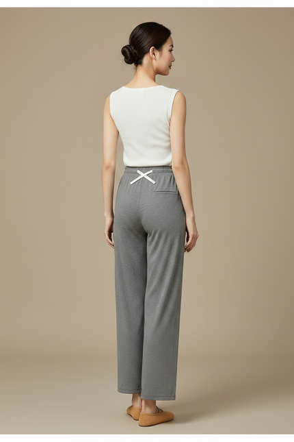 Pantalon Chinois Gris Droit Fluide Ample Élégant - Maille - vue 2