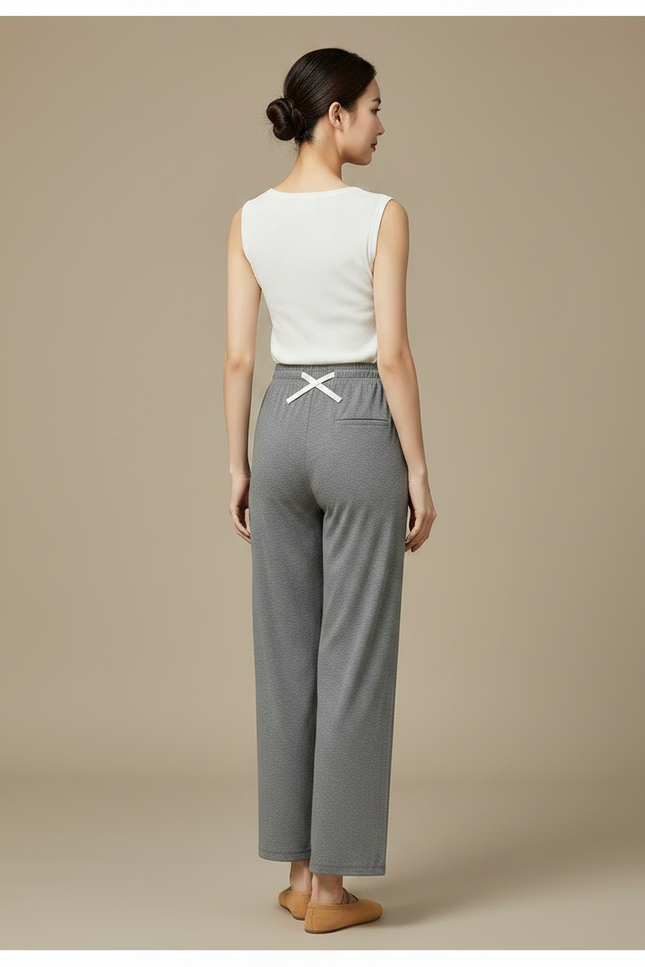 Pantalon Chinois Gris Droit Fluide Ample Élégant - Maille - vue 2
