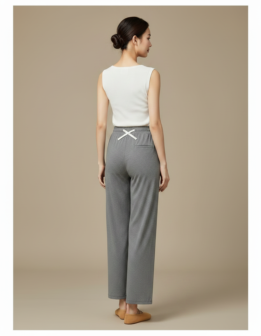 Pantalon Chinois Gris Droit Fluide Ample Élégant - Maille - vue 2