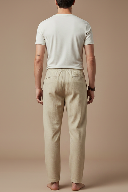 Pantalon Chinois Beige Lin Ample Décontracté Homme - vue 2
