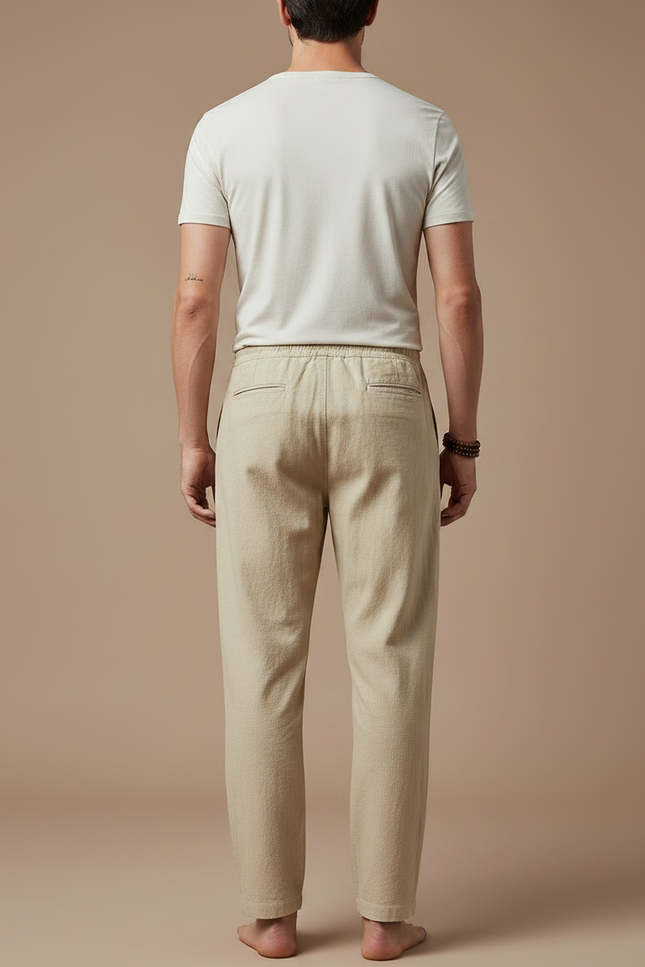 Pantalon Chinois Beige Lin Ample Décontracté Homme - vue 2