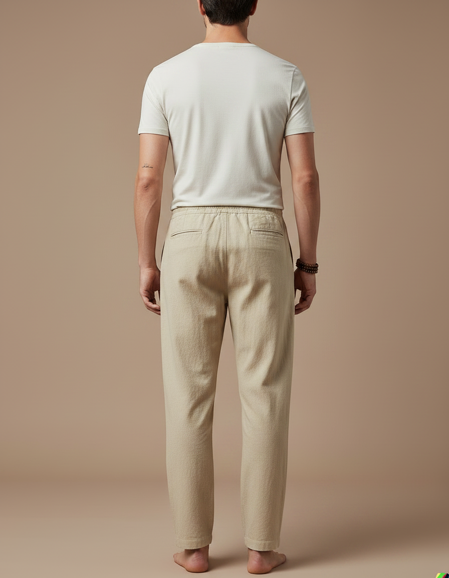 Pantalon Chinois Beige Lin Ample Décontracté Homme - vue 2