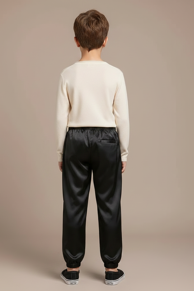 Pantalon Chinois Noir Satin Dragon Brodé Garçon - vue 2