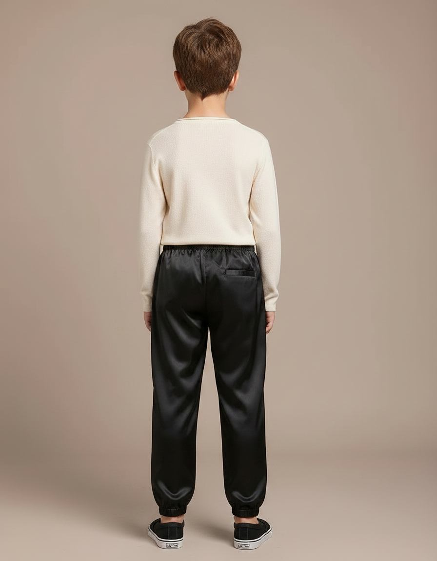 Pantalon Chinois Noir Satin Dragon Brodé Garçon - vue 2