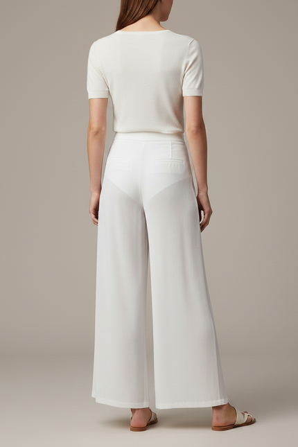 Pantalon Chinois Femme Blanc Large - Viscose - vue 2