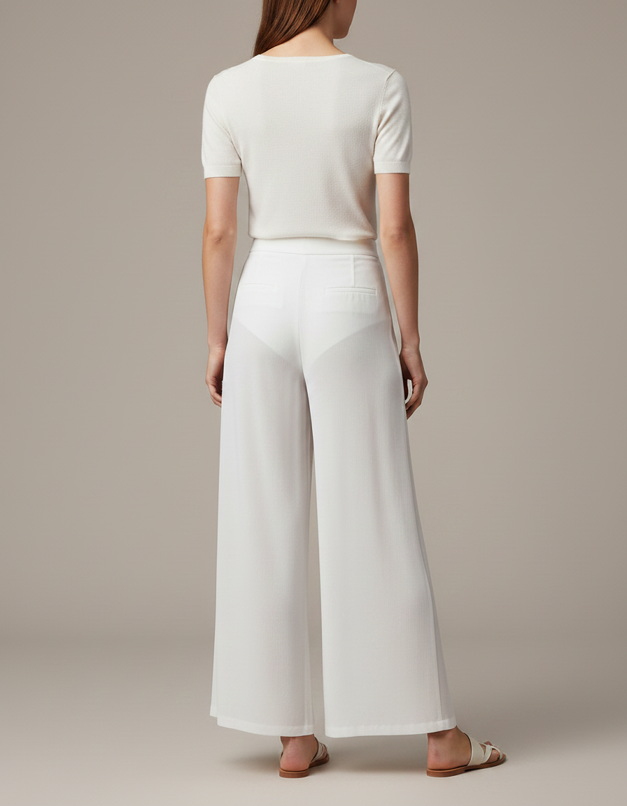 Pantalon Chinois Femme Blanc Large - Viscose - vue 2