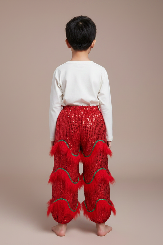 Pantalon Chinois Rouge Pailleté Franges Enfant Danse - Polyester - vue 2
