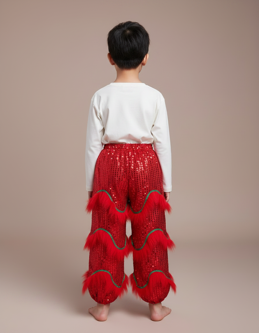 Pantalon Chinois Rouge Pailleté Franges Enfant Danse - Polyester - vue 2
