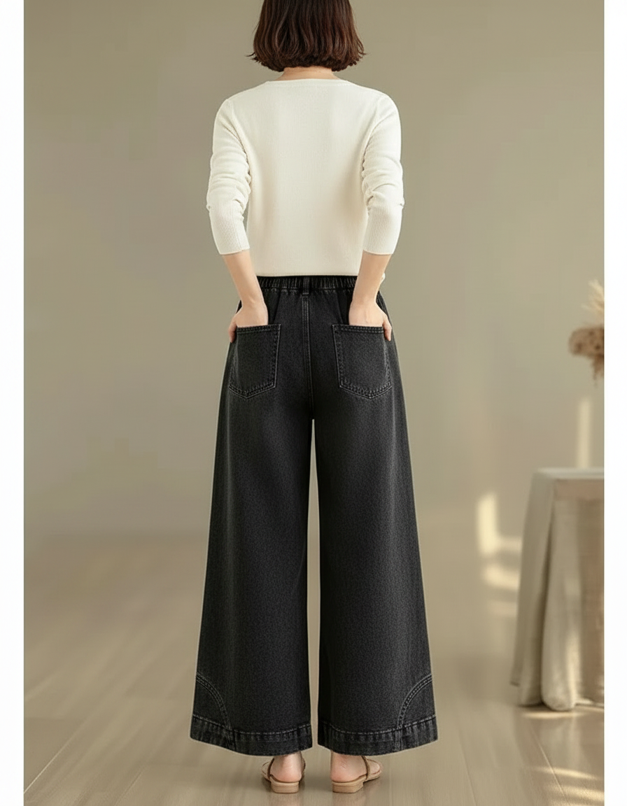 Pantalon Chinois Denim Large Ample Noir Décontracté - Jean - vue 2