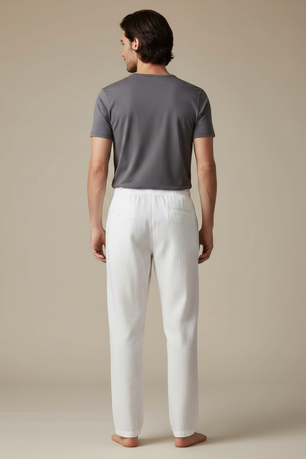 Pantalon Chinois Homme Blanc Droit - Lin - vue 2