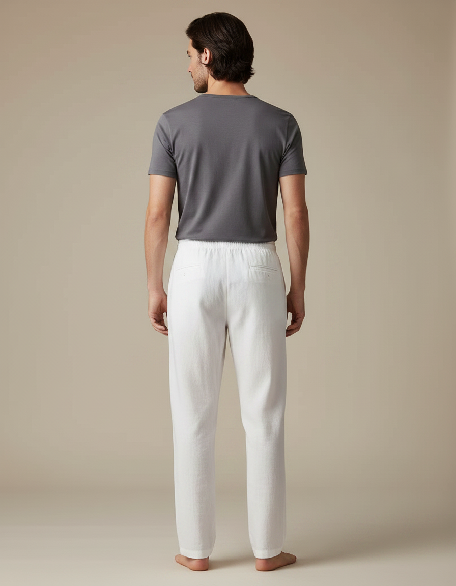 Pantalon Chinois Homme Blanc Droit - Lin - vue 2
