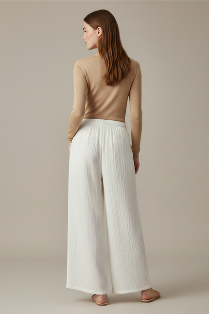 Pantalon Chinois Blanc Ample Coton Fluide Décontracté - vue 2
