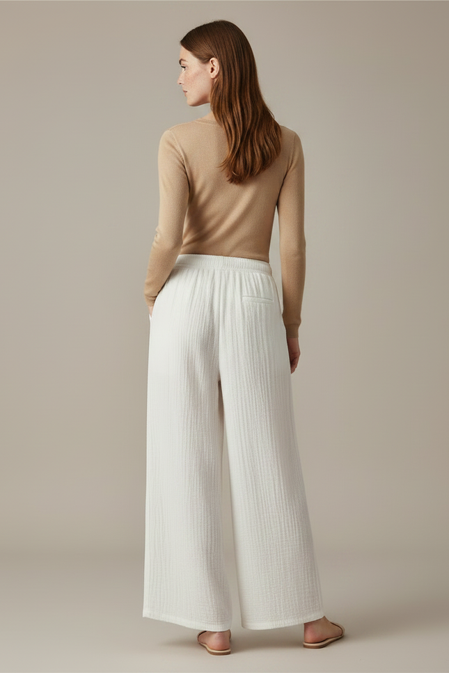 Pantalon Chinois Blanc Ample Coton Fluide Décontracté - vue 2