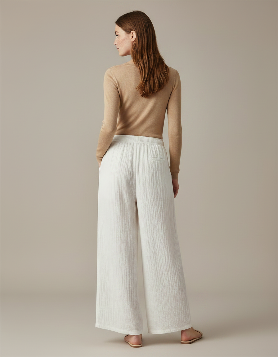 Pantalon Chinois Blanc Ample Coton Fluide Décontracté - vue 2