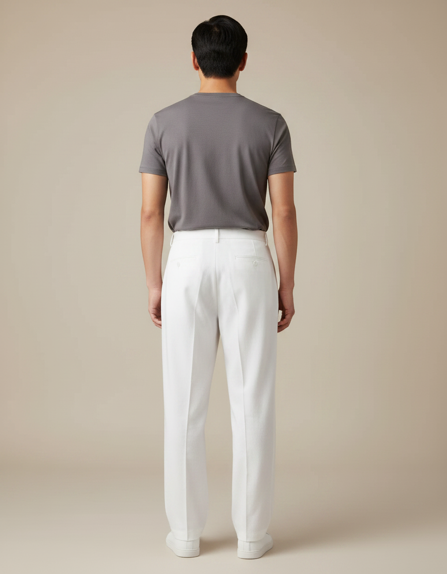 Pantalon Chinois Blanc Droit Ample Décontracté Homme - Coton - vue 2