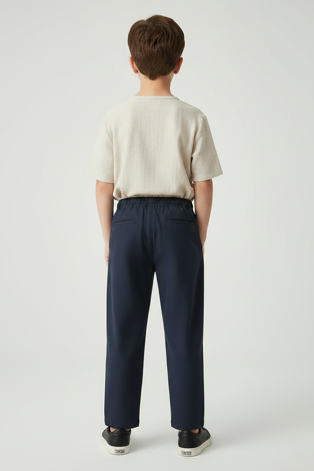 Pantalon Chinois Bleu Marine Lin Ample Garçon Décontracté - vue 2