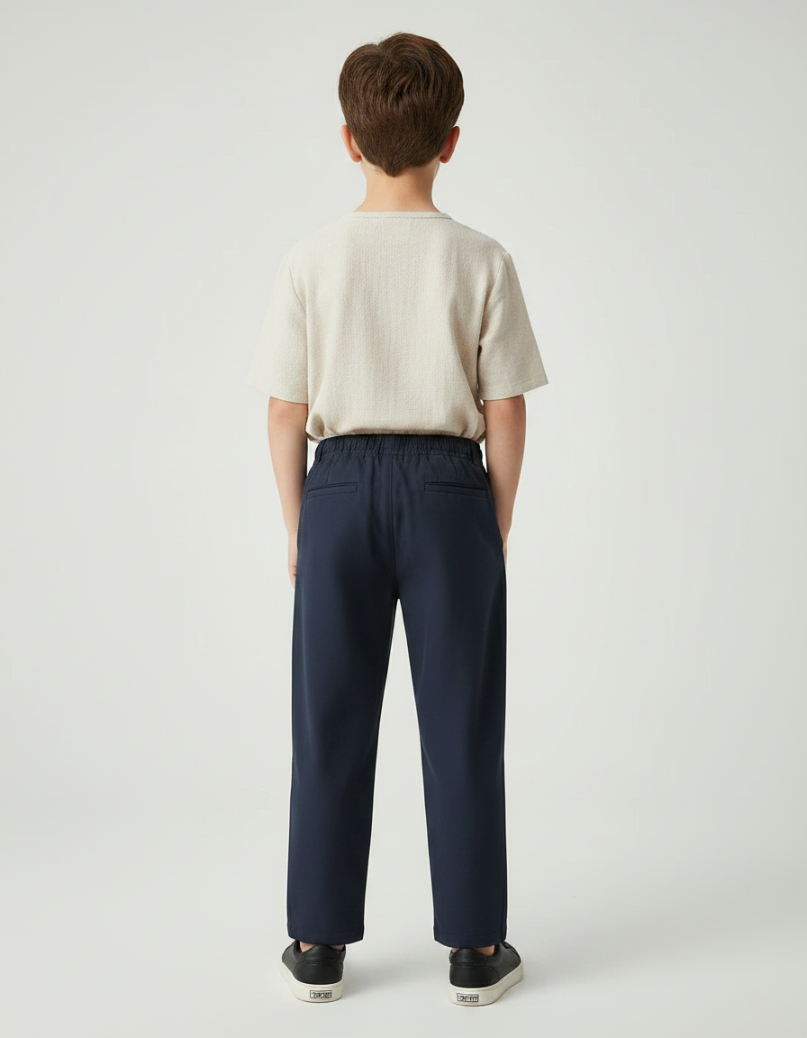 Pantalon Chinois Bleu Marine Lin Ample Garçon Décontracté - vue 2