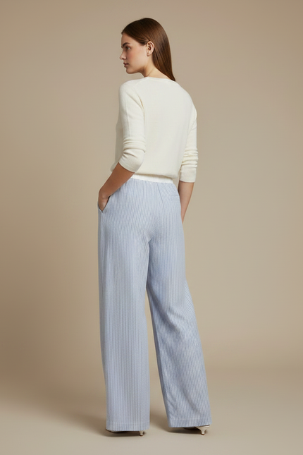 Pantalon Chinois Bleu Rayé Ample Décontracté Coton - vue 2