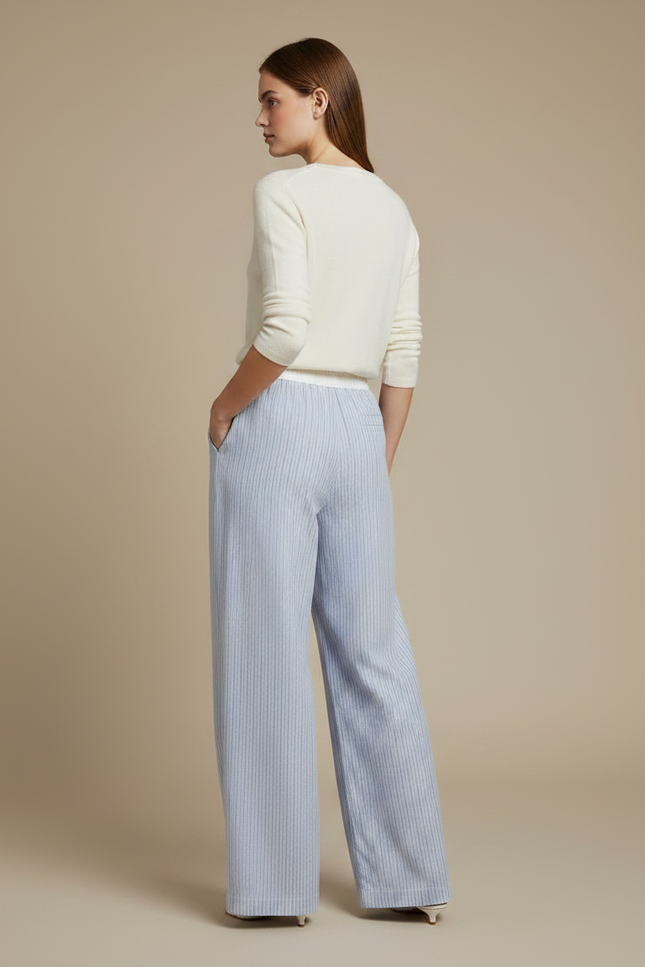 Pantalon Chinois Bleu Rayé Ample Décontracté Coton - vue 2