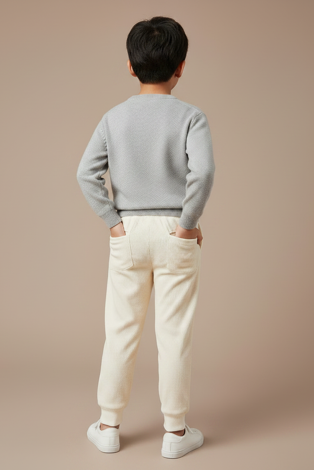 Pantalon Chinois Crème Côtelé Confortable Décontracté Enfant - Beige Cordé - vue 2