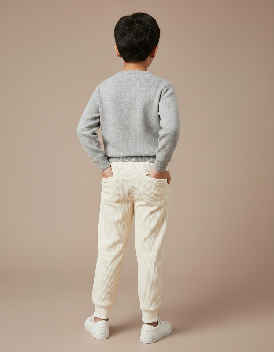 Pantalon Chinois Crème Côtelé Confortable Décontracté Enfant - Beige Cordé - vue 2
