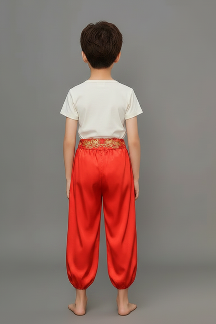 Pantalon Chinois Rouge Brodé Satiné Ample Enfant - vue 2