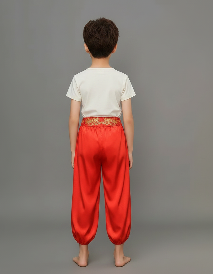 Pantalon Chinois Rouge Brodé Satiné Ample Enfant - vue 2