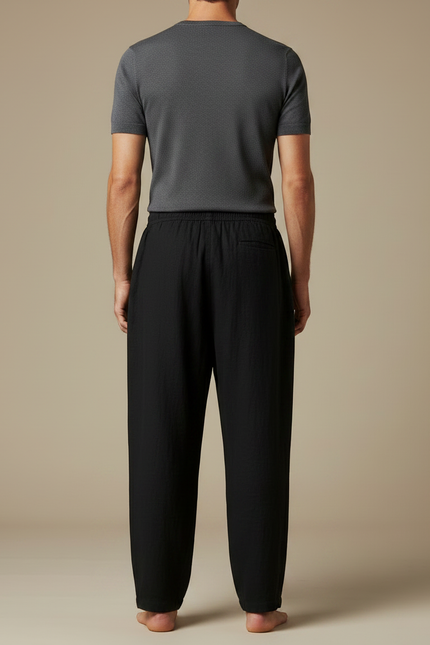 Pantalon Chinois Noir Lin Ample Décontracté Homme - vue 2