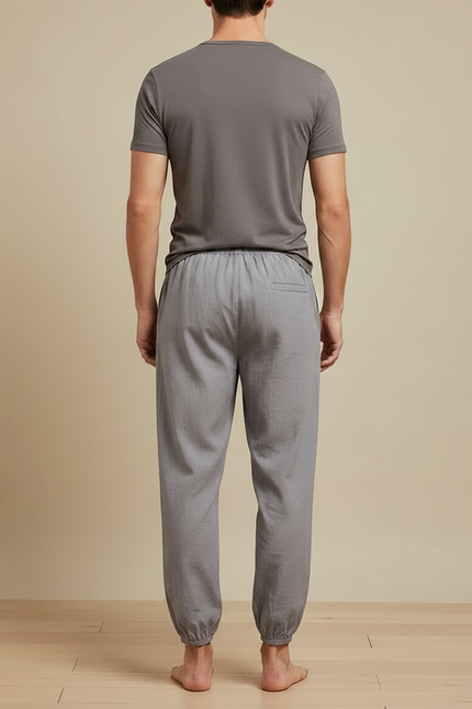 Pantalon Chinois Gris Ample Coton Élastique Décontracté - vue 2