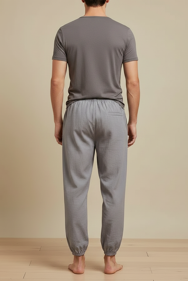 Pantalon Chinois Gris Ample Coton Élastique Décontracté - vue 2
