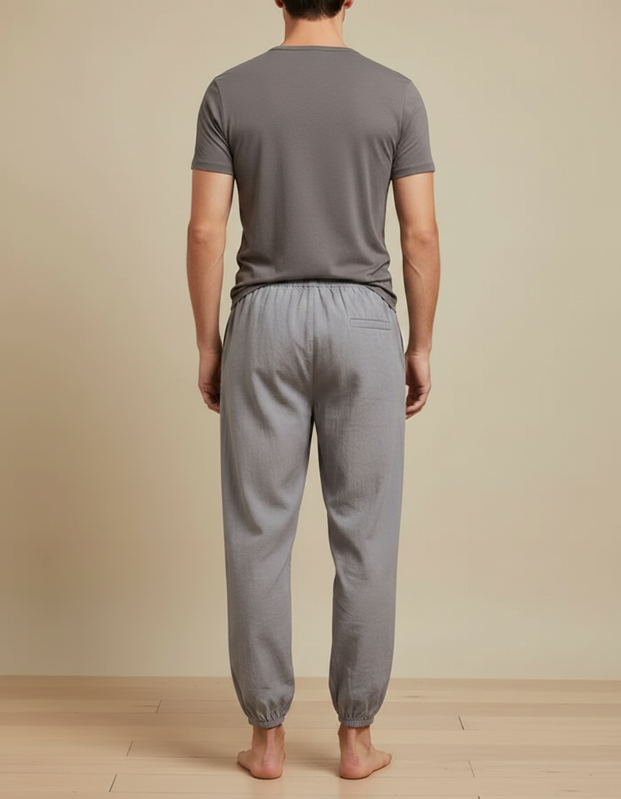 Pantalon Chinois Gris Ample Coton Élastique Décontracté - vue 2