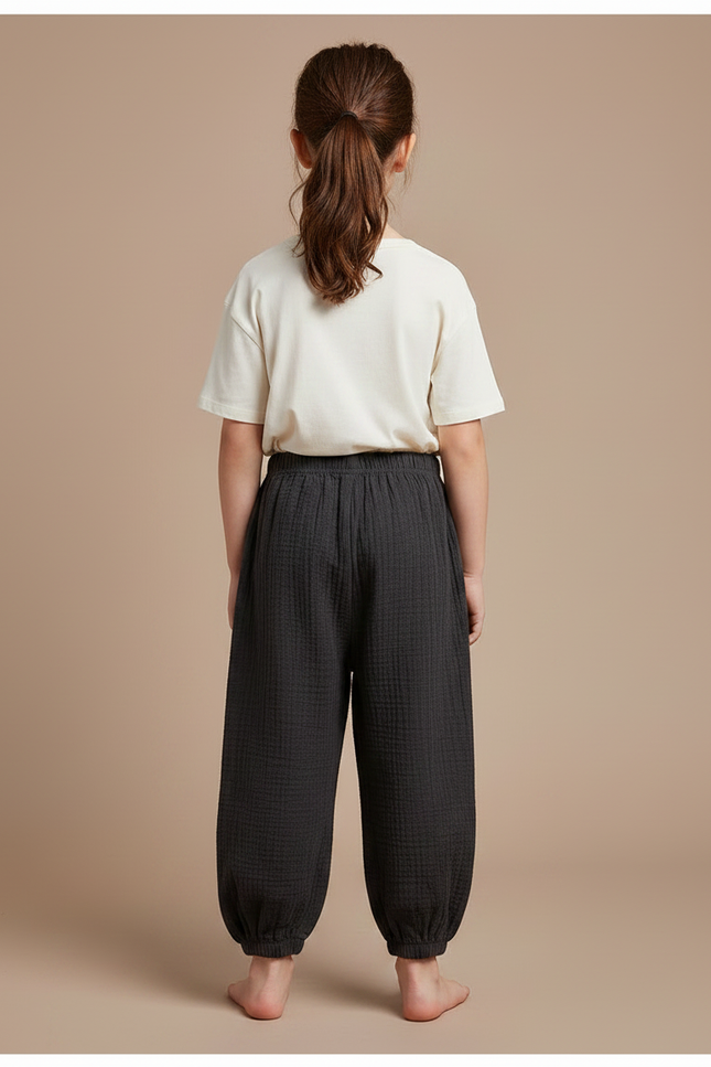 Pantalon Chinois Coton Gris Ample Texturé Enfant - vue 2