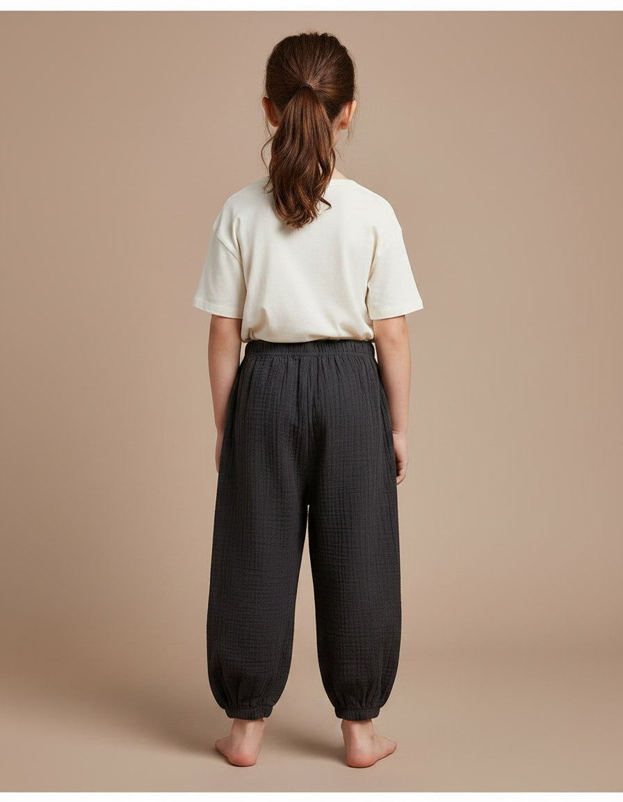 Pantalon Chinois Coton Gris Ample Texturé Enfant - vue 2