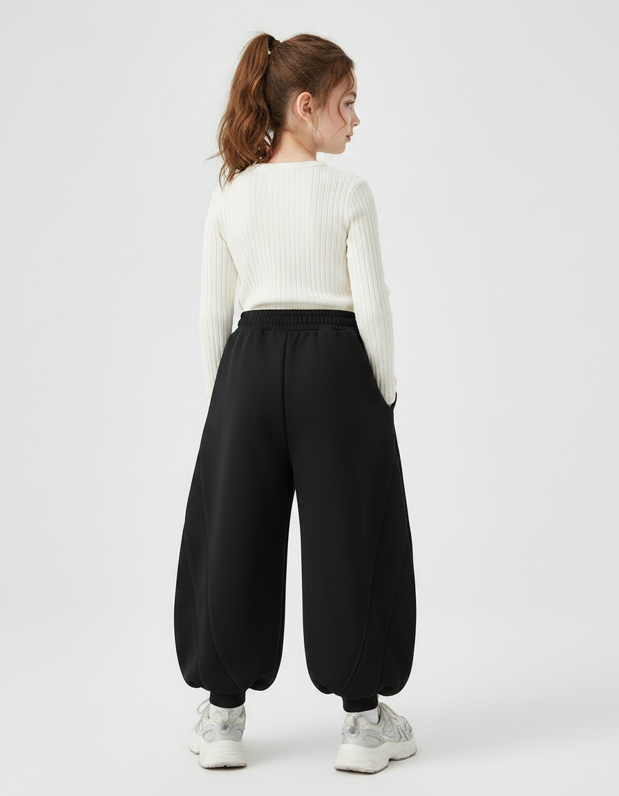 Pantalon Chinois Noir Ample Épais Fille Sportif - Molleton - vue 2