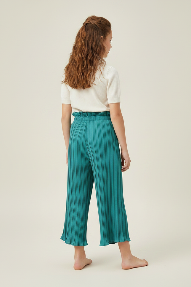 Pantalon Chinois Plissé Fluide Vert Ample Enfant - Polyester - vue 2