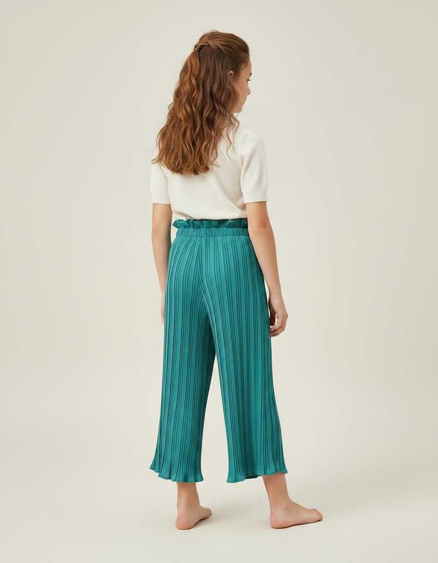 Pantalon Chinois Plissé Fluide Vert Ample Enfant - Polyester - vue 2