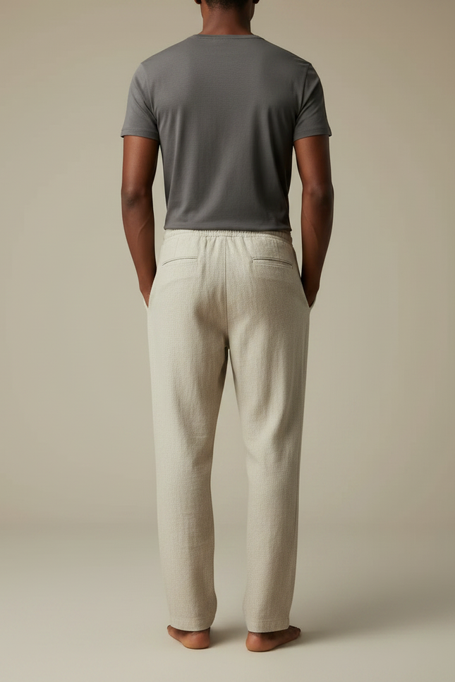 Pantalon Chinois Beige Coton Lin Ample Cordon - vue 2