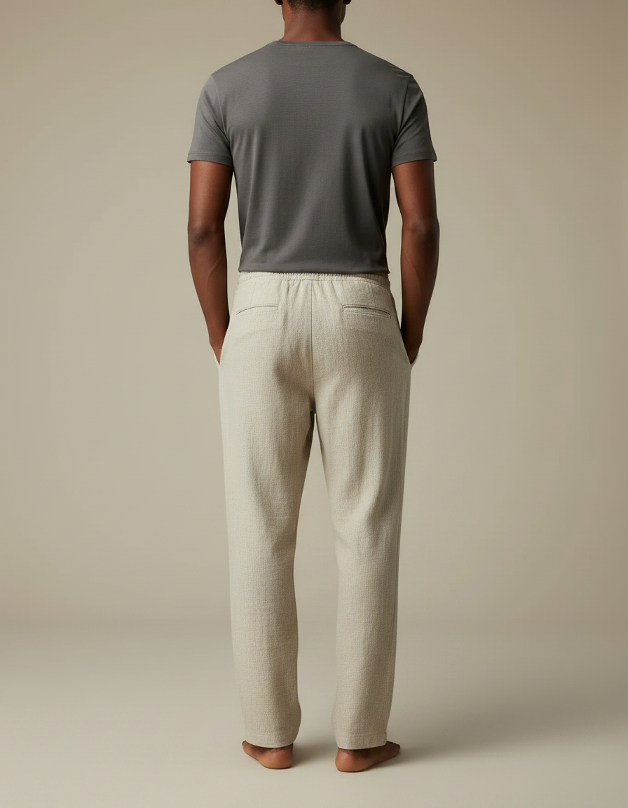 Pantalon Chinois Beige Coton Lin Ample Cordon - vue 2