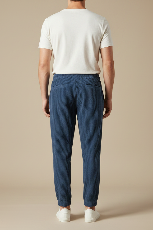 Pantalon Chinois Bleu Côtelé Harem Cordon Décontracté Homme - Cordé - vue 2