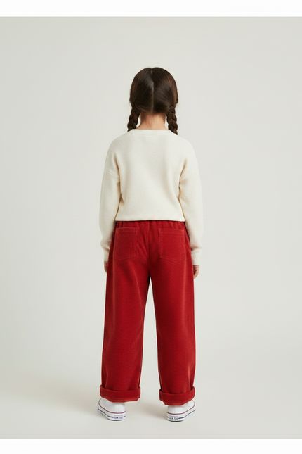 Pantalon Chinois Rouge Côtelé Ample Enfant - Cordé - vue 2