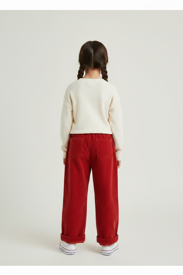Pantalon Chinois Rouge Côtelé Ample Enfant - Cordé - vue 2