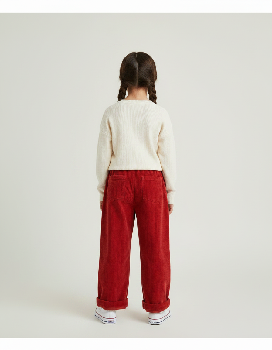 Pantalon Chinois Rouge Côtelé Ample Enfant - Cordé - vue 2
