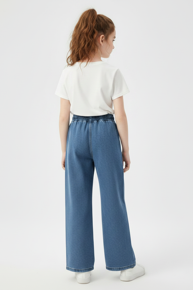 Pantalon Chinois Jean Large Enfant Décontracté Bleu - vue 2