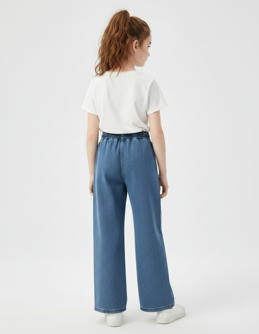 Pantalon Chinois Jean Large Enfant Décontracté Bleu - vue 2