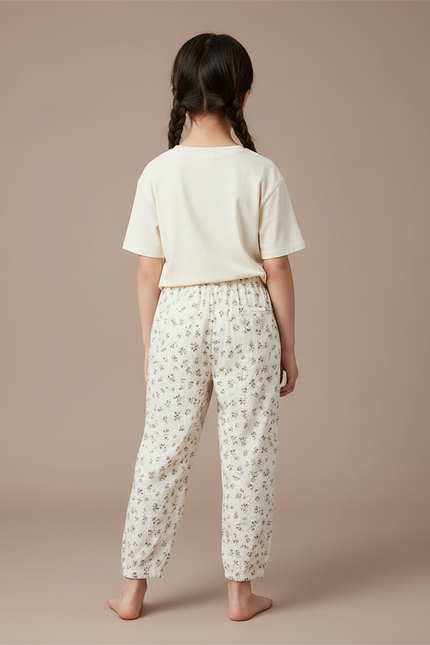 Pantalon Chinois Écru Fleuri Ample Mousseline Enfant - Beige Coton - vue 2