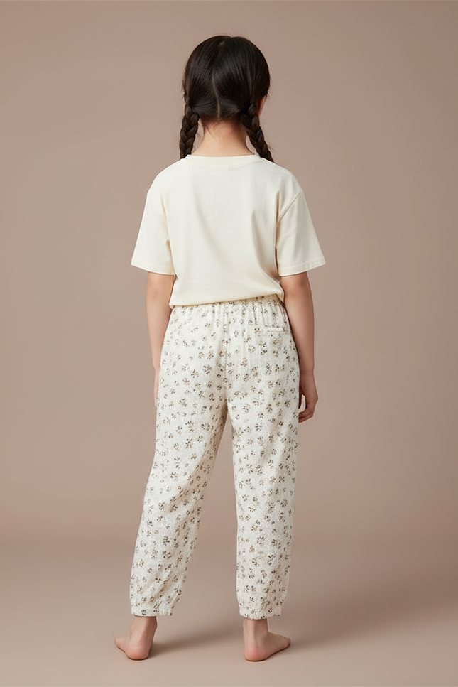 Pantalon Chinois Écru Fleuri Ample Mousseline Enfant - Beige Coton - vue 2