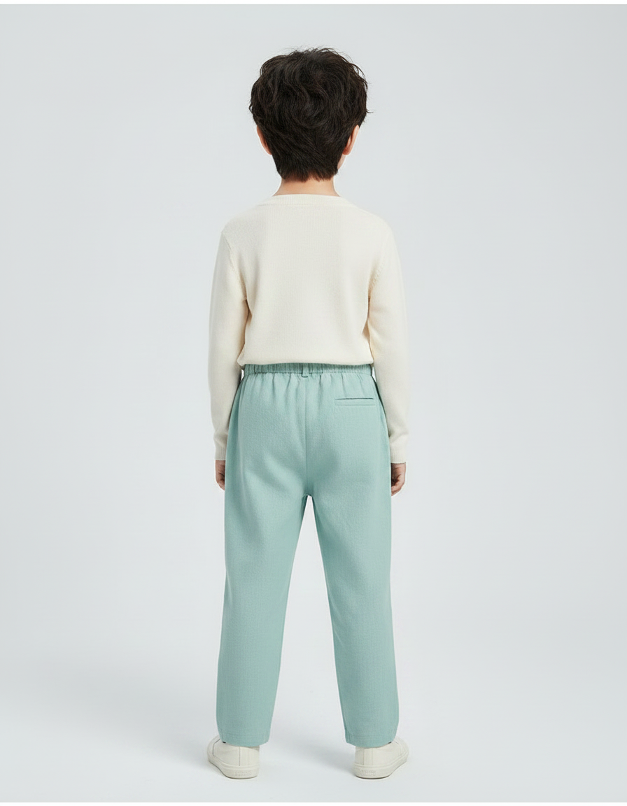 Pantalon Chinois Vert Clair Ample Lin Enfant Doux - vue 2
