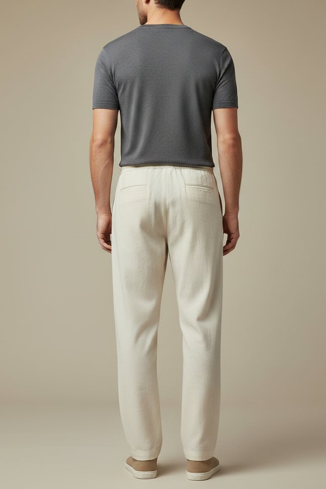 Pantalon Chinois Crème Coton Ample Cordon Homme - Beige - vue 2